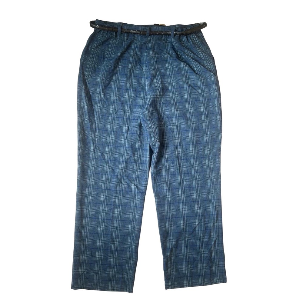 Sag Harbor Pants‎ Women 12 Blue New Plaid Belted Dress Trousers High Rise - Picture 5 of 7